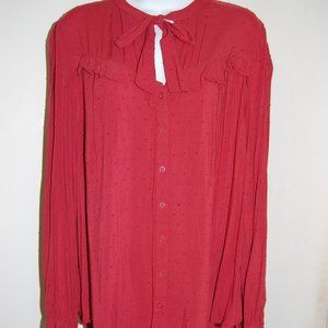 Rose colored, tie neck blouse